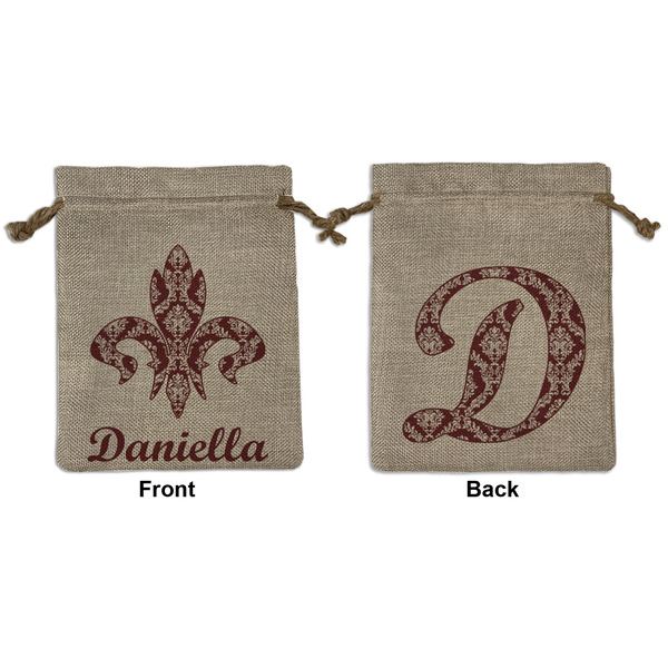 Custom Maroon & White Medium Burlap Gift Bag - Front & Back (Personalized)