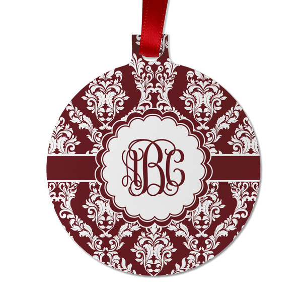 Custom Maroon & White Metal Ball Ornament - Double Sided w/ Monogram