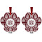 Maroon & White Metal Paw Ornament - Front and Back