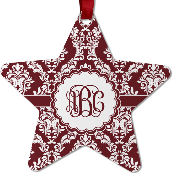 Custom Maroon & White Metal Star Ornament - Double Sided w/ Monogram