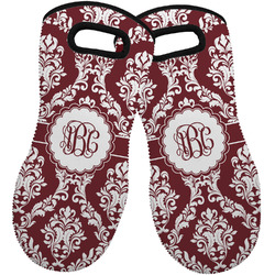 Maroon & White Neoprene Oven Mitts - Set of 2 w/ Monogram