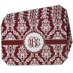 Maroon & White Dining Table Mat - Octagon w/ Monogram