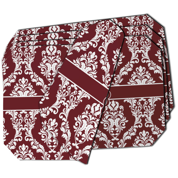 Custom Maroon & White Dining Table Mat - Octagon - Set of 4 (Double-SIded) w/ Monogram