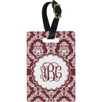 Maroon & White Plastic Luggage Tag - Rectangular w/ Monogram