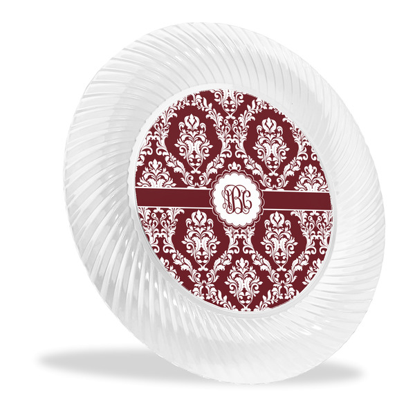Custom Maroon & White Plastic Party Dinner Plates - 10" (Personalized)