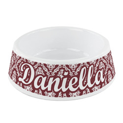 Maroon & White Plastic Dog Bowl - Small (Personalized)