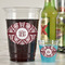 Maroon & White Plastic Shot Glasses - In Context