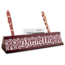 Maroon & White Red Mahogany Nameplate with Business Card Holder (Personalized)