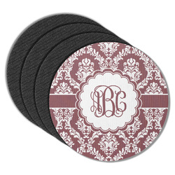 Maroon & White Round Rubber Backed Coasters - Set of 4 (Personalized)
