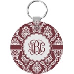 Maroon & White Round Plastic Keychain (Personalized)