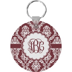 Maroon & White Round Plastic Keychain (Personalized)