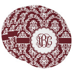 Maroon & White Round Paper Coasters w/ Monograms