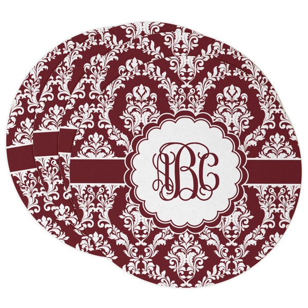 Custom Maroon & White Round Paper Coasters w/ Monograms