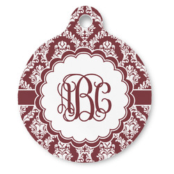 Maroon & White Round Pet ID Tag - Large (Personalized)
