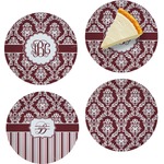 Maroon & White Set of 4 Glass Appetizer / Dessert Plate 8" (Personalized)