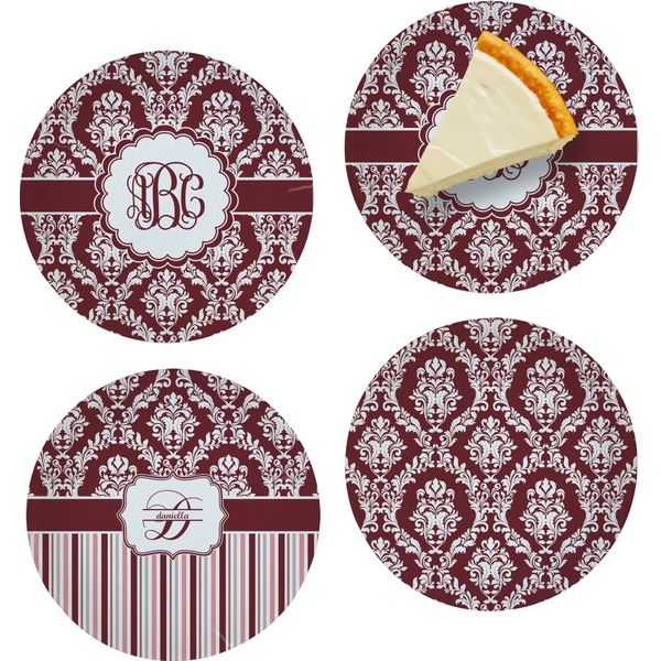 Custom Maroon & White Set of 4 Glass Appetizer / Dessert Plate 8" (Personalized)