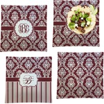 Maroon & White Set of 4 Glass Square Lunch / Dinner Plate 9.5" (Personalized)