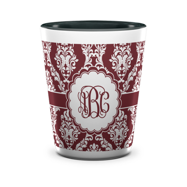 Custom Maroon & White Ceramic Shot Glass - 1.5 oz - Two Tone - Single (Personalized)