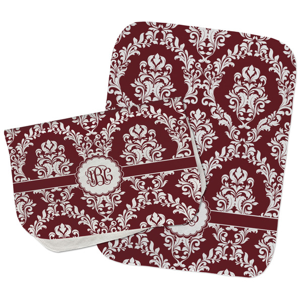 Custom Maroon & White Burp Cloths - Fleece - Set of 2 w/ Monogram