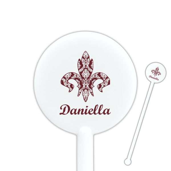 Custom Maroon & White 5.5" Round Plastic Stir Sticks - White - Double Sided (Personalized)