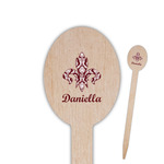 Maroon & White Oval Wooden Food Picks (Personalized)