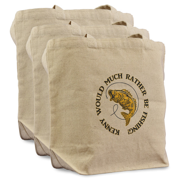 Custom Fish Reusable Cotton Grocery Bags - Set of 3 (Personalized)