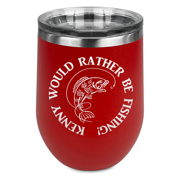 Custom Fish Stemless Stainless Steel Wine Tumbler - Red - Double Sided (Personalized)