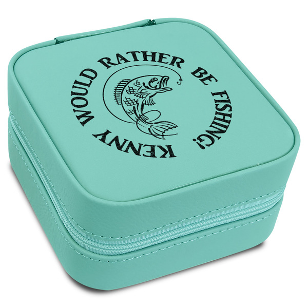 Custom Fish Travel Jewelry Box - Teal Leather (Personalized)