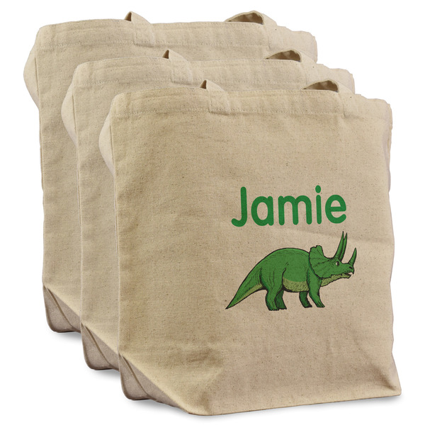 Custom Dinosaurs Reusable Cotton Grocery Bags - Set of 3 (Personalized)