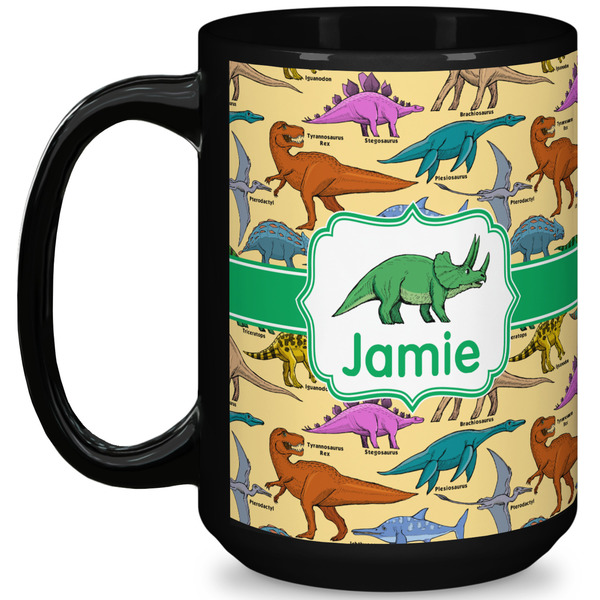 Custom Dinosaurs 15 Oz Coffee Mug - Black (Personalized)