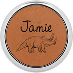 Dinosaurs Leatherette Round Coaster w/ Silver Edge (Personalized)