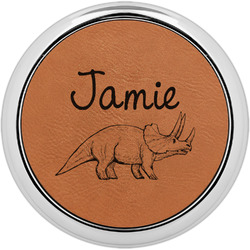 Dinosaurs Leatherette Round Coaster w/ Silver Edge (Personalized)