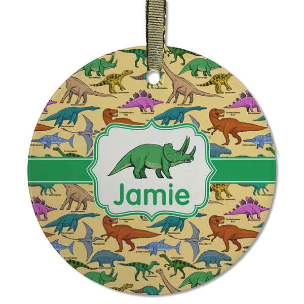 Custom Dinosaurs Flat Glass Ornament - Round w/ Name or Text