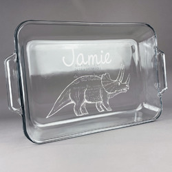 Dinosaurs Glass Baking Dish with Truefit Lid - 13in x 9in (Personalized)