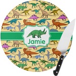 Dinosaurs Round Glass Cutting Board (Personalized)