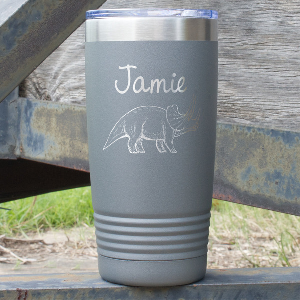 Custom Dinosaurs 20 oz Stainless Steel Tumbler - Grey - Double Sided (Personalized)
