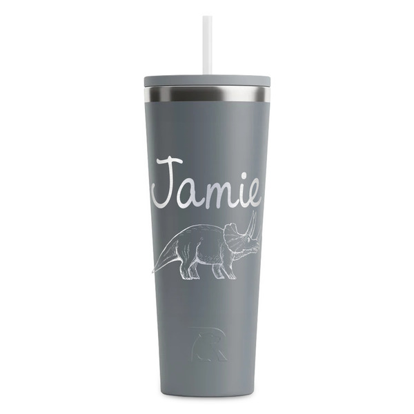 Custom Dinosaurs RTIC Everyday Tumbler with Straw - 28oz - Grey - Single-Sided (Personalized)