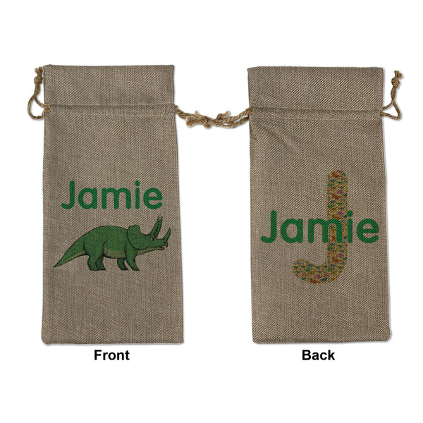 Custom Dinosaurs Large Burlap Gift Bag - Front & Back (Personalized)