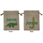 Dinosaurs Medium Burlap Gift Bag - Front & Back (Personalized)