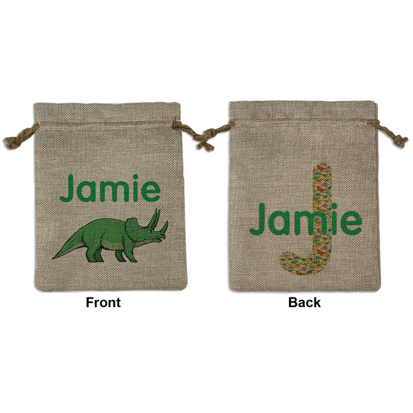 Custom Dinosaurs Medium Burlap Gift Bag - Front & Back (Personalized)