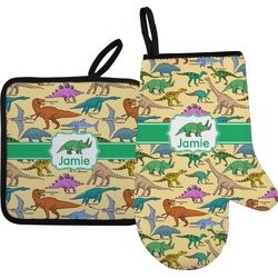 Dinosaurs Right Oven Mitt & Pot Holder Set w/ Name or Text