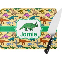 Dinosaurs Rectangular Glass Cutting Board - Large - 15.25"x11.25" w/ Name or Text