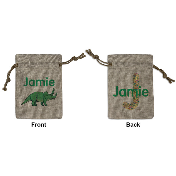 Custom Dinosaurs Small Burlap Gift Bag - Front & Back (Personalized)