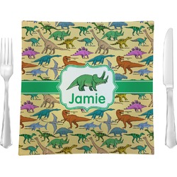 Dinosaurs 9.5" Glass Square Lunch / Dinner Plate- Single or Set of 4 (Personalized)