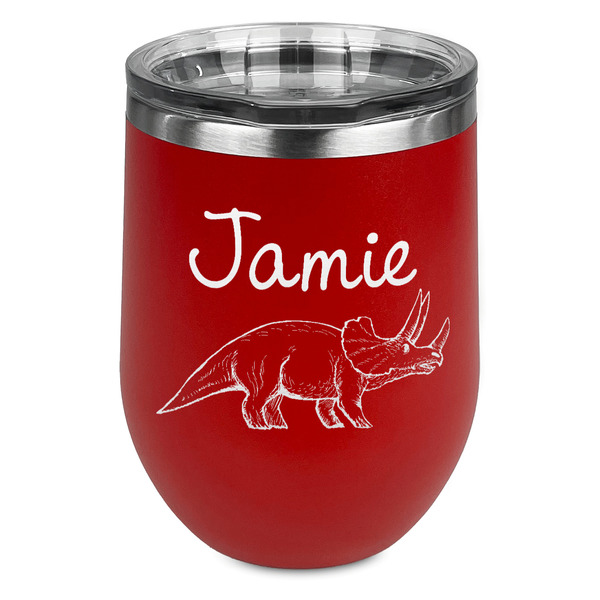 Custom Dinosaurs Stemless Stainless Steel Wine Tumbler - Red - Double Sided (Personalized)