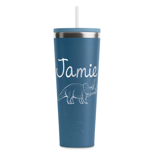 Custom Dinosaurs RTIC Everyday Tumbler with Straw - 28oz - Steel Blue - Double-Sided (Personalized)