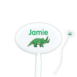 Dinosaurs 7" Oval Plastic Stir Sticks - White - Double Sided (Personalized)