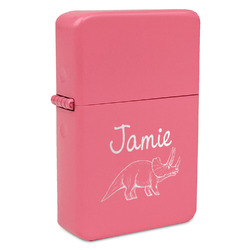 Dinosaurs Windproof Lighter - Pink - Double Sided & Lid Engraved (Personalized)