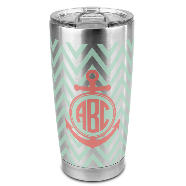 Custom Chevron & Anchor 20oz Stainless Steel Double Wall Tumbler - Full Print (Personalized)