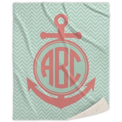 Chevron & Anchor Sherpa Throw Blanket - 50"x60" (Personalized)